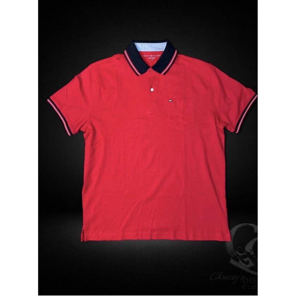 Tommy Hilfiger Mens Large Red Polo Shirt NWT Pocket Logo Short Sleeve